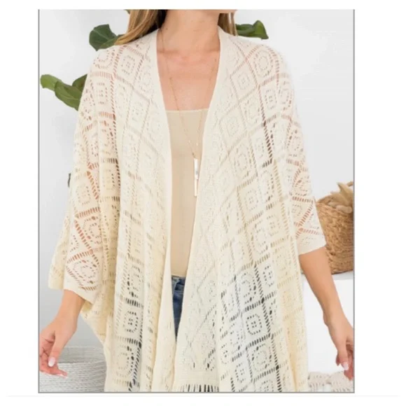 Bohemian Chic Crochet Fringe Swim Cover Up Kimono Wrap Robe Sweater One … - Picture 7 of 7